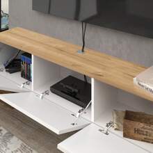 Atelier Mobili Floating TV Stand, Floating Entertainment Center, Floating TV Console, Floating Media Console, Floating TV Stand Wall Mounted - White / Natural Oak - View 3