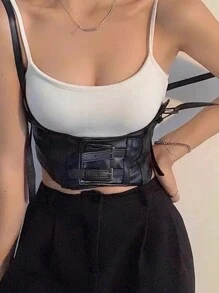 1 pieza Vestido de peto estilo vaquero occidental de corset negro para mujer con cinturón decorativo, chaleco de moda punk para mujer, accesorios de cinturón de corset de Halloween para damas para vestir estilo vaquero occidental, vaquera, país, vintage, cinturón negro