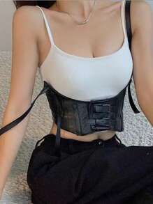 1 pieza Vestido de peto estilo vaquero occidental de corset negro para mujer con cinturón decorativo, chaleco de moda punk para mujer, accesorios de cinturón de corset de Halloween para damas para vestir estilo vaquero occidental, vaquera, país, vintage, cinturón negro