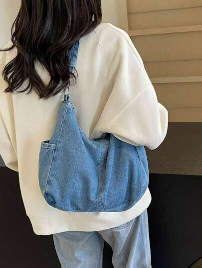 حقيبة كتف بأكمام جامعية كبيرة الحجم من الكانفس ذات الجيوب المتعددة