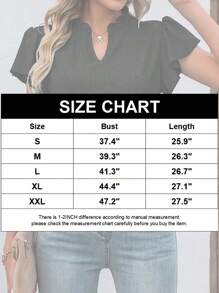 Women Summer Casual Tops V Neck Ruffle Short Sleeve Flowy Business T Shirts Dressy Cute Eyelet Printed Basic Tees Tunic Blouse - 黑色 - 查看 7