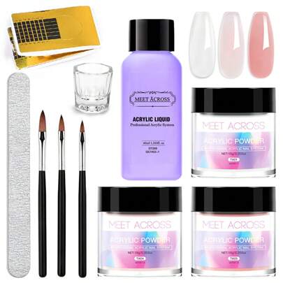 8 件套水晶指甲套装、指甲水晶粉和液体套装、单体液体套装（含指甲刷）、透明粉色指甲水晶粉套装、用于水晶指甲延长雕刻初学者套装美甲 DIY 美甲套装水晶套装家庭沙龙礼物女士水晶按压指甲