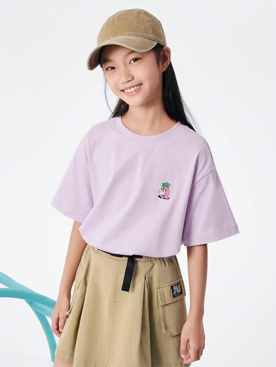 Balabala Tween Girl' T-Shirt, Boys' Short Sleeve, Girls' New Summer Fashion, Children's Top, Parent-Child Set - Purple - View 1