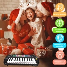 Teclado Infantil Com Microfone Piano Multifunções Brinquedo Musical - Preto - Visão 2