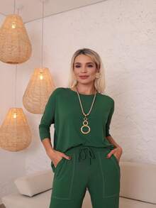 Women Two-Piece Outfits - Màu xanh lá cây đậm - Xem 3