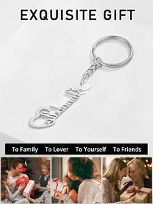 不鏽鋼個性化客製化鑰匙扣，為女性、男性、女孩、父親節、母親節、聖誕節、萬聖節、生日、紀念日禮物量身訂做之名字鑰匙扣 - 銀色 - 查看 8