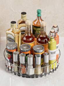 1pc Kitchen Rotating Storage Rack, 360 Degree Rotating Spice Rack, Home Organizer For Seasoning Condiments - White - View 9