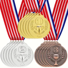 3 piezas de medallas de metal dorado/plateado/bronce con cinta, medallas de campeón de competencia deportiva adecuadas para competiciones deportivas, maratón, fútbol, baloncesto y otros eventos deportivos, suministros del día deportivo escolar, medallas conmemorativas y trofeos, regalos de medallas de aleación coleccionables para entusiastas del deporte