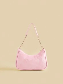 1 buah Tas Tangan Anak Perempuan Modis, Manis, Lucu, Lembut, Berbentuk V, Berbahan Plush, dan Berlapis, Tas Selempang - Berwarna merah muda - View 4