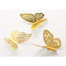 Decoración de pared de mariposas en 3D, 36 piezas, 3 estilos, 3 tamaños, decoraciones doradas de mariposas para decoraciones de cumpleaños de mariposas, decoraciones de fiesta de mariposas, decoraciones de pasteles, pegatinas removibles (oro) - Dorado - Ver 3