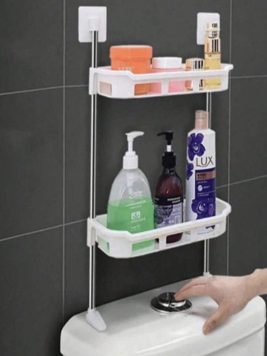 Organizador de baño sobre inodoro, estante de almacenamiento sobre el inodoro, estante de inodoro con soporte para papel higiénico, estante de baño sobre el inodoro, estante de almacenamiento de inodoro de 2 niveles - Blanco - Ver 1