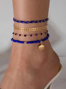 imoli 4 piezas Pulsera tobillera con concha & con diseño de diamante de imitación