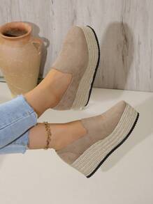 Women's Round Toe Spring/Summer Plus Size Wedge Heel Platform Slip-On Casual Outdoor Shoes, Linen Rope Sole Suede High Heels 35-43 Size Spring/Autumn Wedge Platform Shoes (Size Runs Small, Please Order One Size Up.) - Khaki - View 6