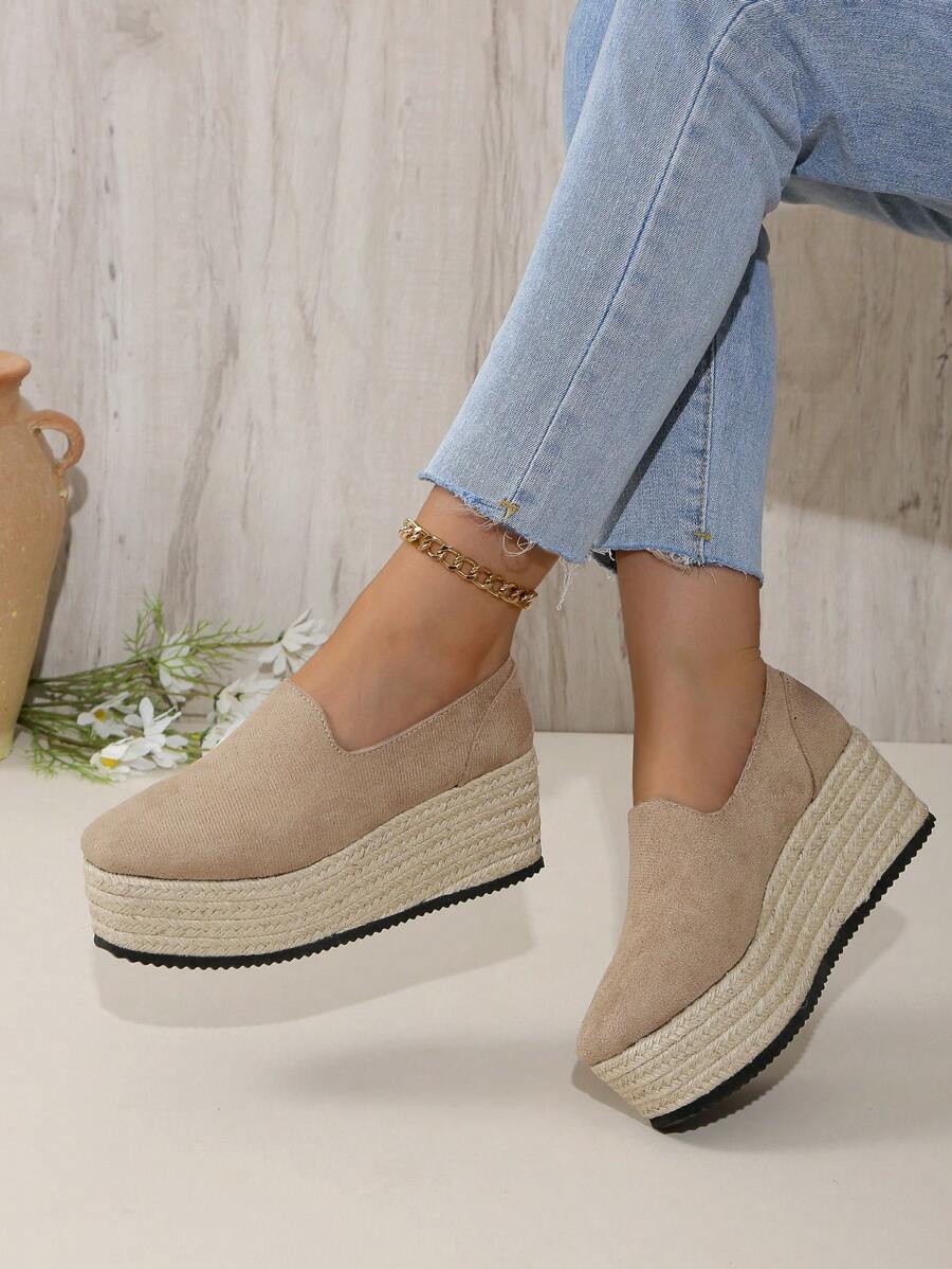 Women's Round Toe Spring/Summer Plus Size Wedge Heel Platform Slip-On Casual Outdoor Shoes, Linen Rope Sole Suede High Heels 35-43 Size Spring/Autumn Wedge Platform Shoes (Size Runs Small, Please Order One Size Up.)