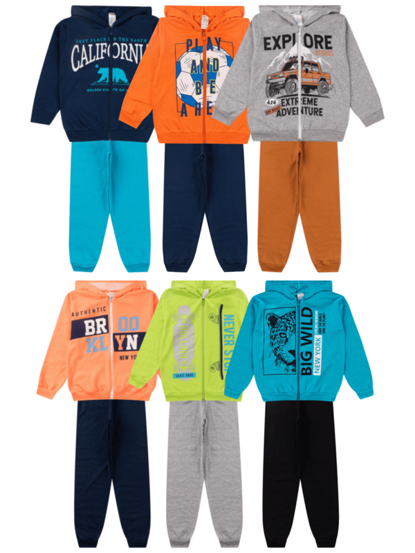 Kit 4 Peças Infantil Moletom Menino Juvenil Inverno Zíper Tamanho 1 ao 16 - 2 Casacos + 2 Calças Roupa Infantil