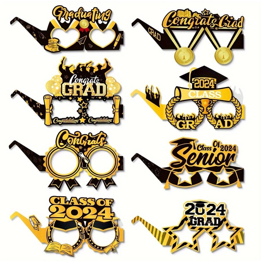8 Pcs 2024 Graduation Glasses, Glitter 2024 Graduation Photo Booth