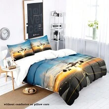 3-Piece Sunset Airplane Parking Down Duvet Cover Set (1 Set+2 Pillowcases, Coreless), Personalized Bedding Set, Soft, Warm, And Skin Friendly Down Duvet Cover, With Multiple Sizes To Meet Different Needs, Suitable For Boys, Girls, Adults, Teenagers, Couples, Bedrooms, Guest Rooms, King Size Beds, Small Beds, Single Beds - SJT226 - View 3