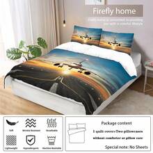 3-Piece Sunset Airplane Parking Down Duvet Cover Set (1 Set+2 Pillowcases, Coreless), Personalized Bedding Set, Soft, Warm, And Skin Friendly Down Duvet Cover, With Multiple Sizes To Meet Different Needs, Suitable For Boys, Girls, Adults, Teenagers, Couples, Bedrooms, Guest Rooms, King Size Beds, Small Beds, Single Beds - SJT226 - View 5