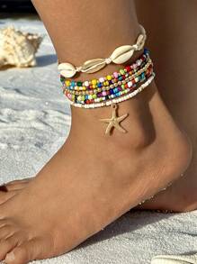 imoli 4 piezas Pulsera tobillera con concha & con diseño de diamante de imitación
