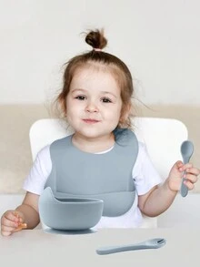 PopLittleOne 4 Silicon Cho Bé Bộ Đồ Ăn Bộ Có Thể Điều Chỉnh Cho Bé Yếm Thìa Nĩa Hút Món Ăn Ăn Bộ Học Tập Cho Trẻ Sơ Sinh Trẻ Sơ Sinh - Xám - Xem 8