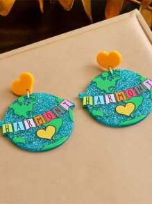 1對3d印刷亞克力地球和字母裝飾耳環 - 彩色 - 查看 1