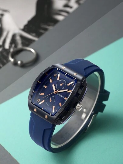  1入Rebirth品牌女士簡約矽膠表帶石英手錶，時尚實用，適合日常裝飾及配戴