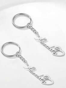不鏽鋼個性化客製化鑰匙扣，為女性、男性、女孩、父親節、母親節、聖誕節、萬聖節、生日、紀念日禮物量身訂做之名字鑰匙扣 - 銀色 - 查看 3