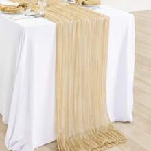 1pc Bohemian Style Cheese Cloth Tablecloth, Suitable For Weddings, Baby/Bridal Showers, Holiday Party Decorations, Country Rustic Table Cover, Cheese Cloth Material - Champagne - View 29