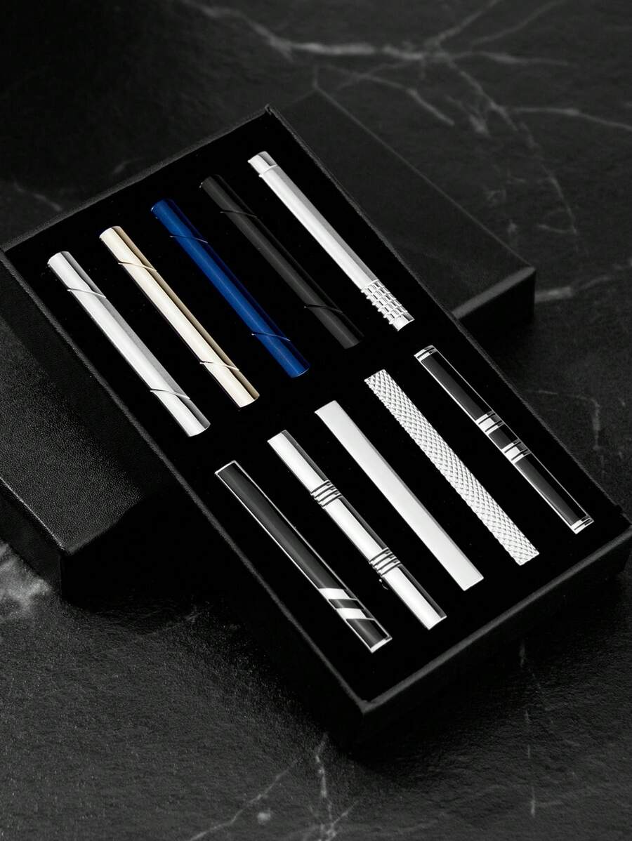10 piezas Pinzas para corbata para hombre, juego clásico de pinzas de barra para corbatas normales, pinzas de barra de corbata adecuadas para boda, aniversario, negocio, caja de lujo