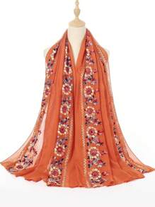 Boho Flower Embroidery Hijab Scarf Casual Outdoor Sunscreen Windproof Beach Towel