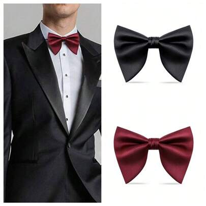 1pc Fashionable Men Solid Color Bow Tie For Weddings, Parties, Proms, Photo Shoots, Suit Dress Accessories - Black/White