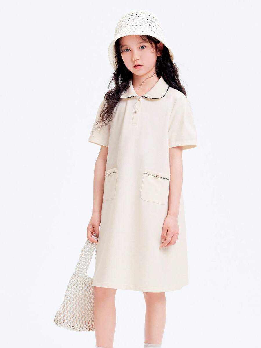 Balabala Girls' Dress, 2024 New Summer A-Line Polo Dress - White - View 1