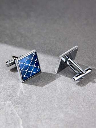 2 件优雅蓝色条纹袖扣 - 锌合金，男士西装时尚商务配饰