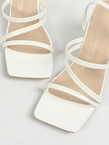 Sandalias blancas de tacón cuadrado alto para mujer, tacón grueso, cómodas para usar durante mucho tiempo, adecuadas para uso diario y de oficina con faldas para un aspecto elegante y moderno - Blanco - Ver 4