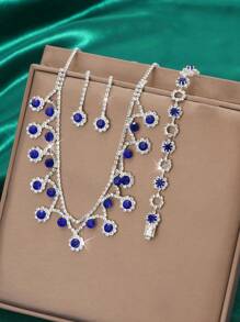Conjunto de Joias de Casamento da Moda: Colar, Brincos, Pulseira, 4 peças/Conjunto