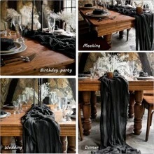 1 PC Phô Mai Vải Bàn Runner, Phong Cách Bohemian Khăn Trải Bàn, Cho Đám Cưới/Cô Dâu Tắm/Trang Trí Tiệc, đồng quê Vải Phô Mai Bàn Runner - màu đen - Xem 30