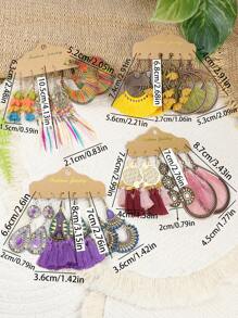 TopHanqi Bohemian Vintage Vacation Style Women's Earring Set, Multicolor Geometric Alloy Pendant Earrings With Tassel, Drop-Shaped, Round-Shaped, Coiled Wire Design, Fashionable Accessories For Parties, Work, Date, Street Snap, All Seasons - Multicolor - View 8