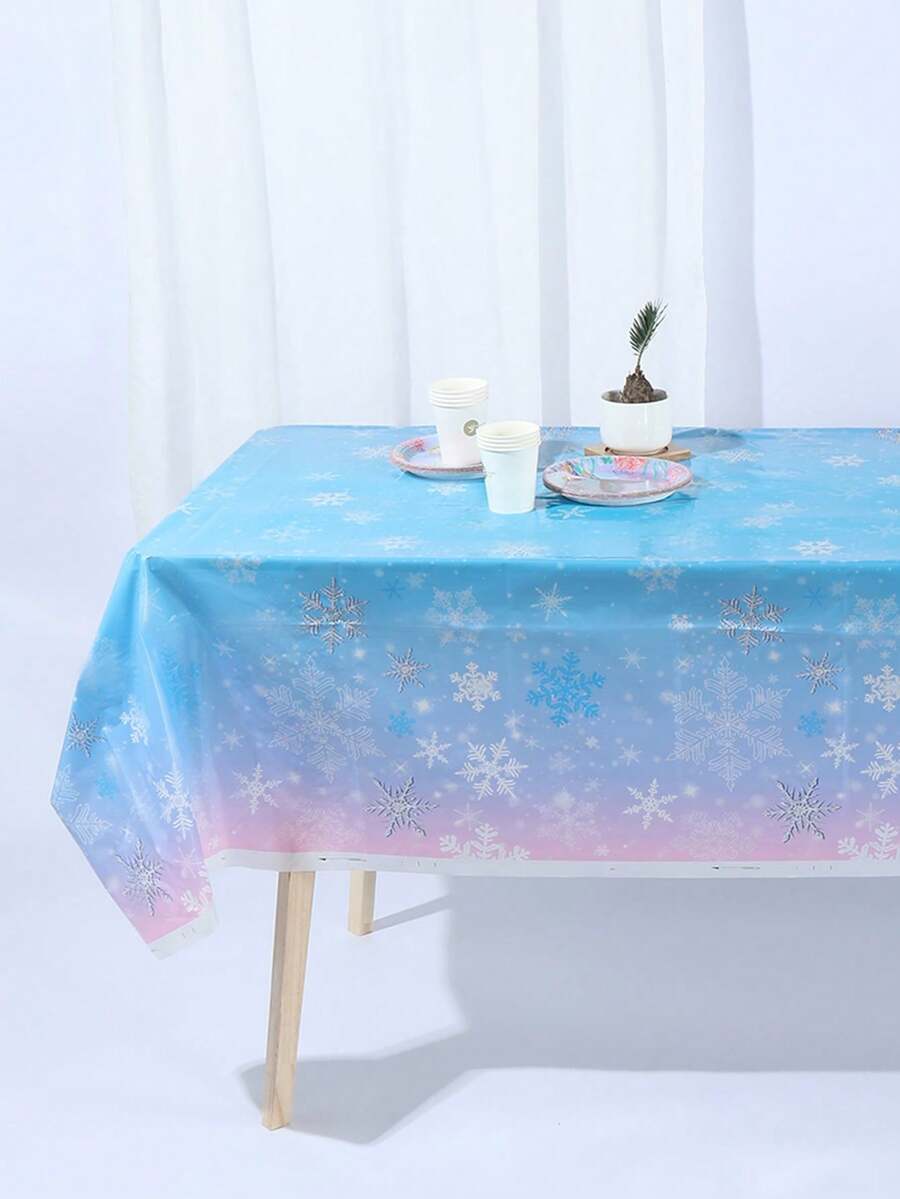 1 Khăn trải bàn trang trí tiệc dùng một lần 137*274CM/130*220CM với thiết kế bông tuyết chuyển màu tím và xanh, thích hợp cho các bữa tiệc theo chủ đề khác nhau và sử dụng hàng ngày - Nhiều màu - Xem 1