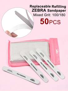 NailShine 50pcs Grey Replaceable Sandpaper Filing Strips, Tear-Resistant, Washable, Reusable, 100/180 Grit (Stainless Steel Plate Not Included, Please Buy Separately) - Grey - View 2