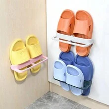 1pc Bathroom Slipper Rack Wall-Mounted Organizer, Shoe Storage Shelf, Waterproof Draining Random Storage Shelf, Suitable For Family Use - Multicolor - View 1