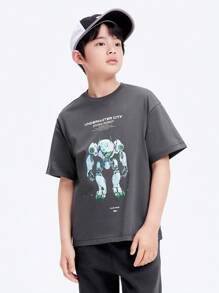 Balabala Tricou pentru copii, mânecă scurtă pentru băieți, 2024 New Summer Cool Feeling, copii mari - Gri - Vizualizare 1