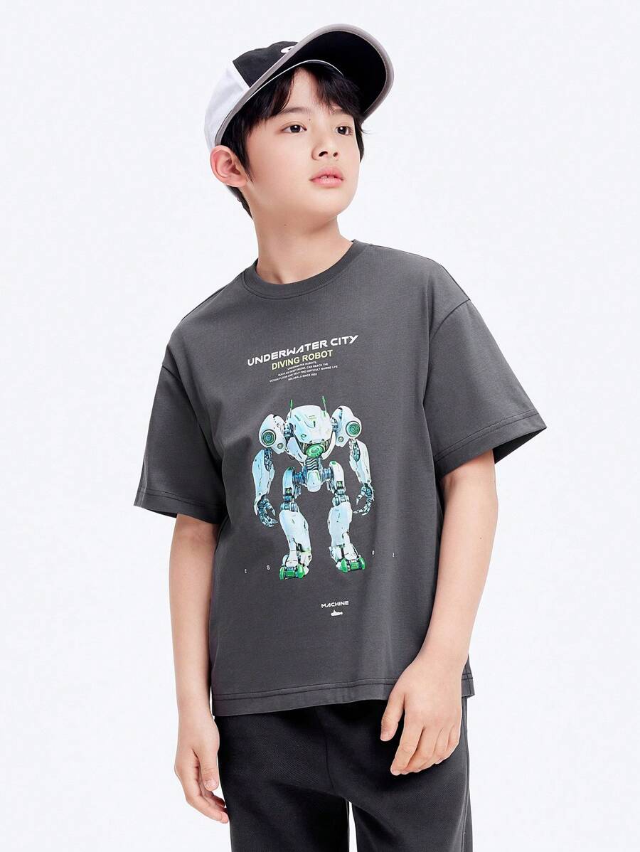 Balabala Tricou pentru copii, mânecă scurtă pentru băieți, 2024 New Summer Cool Feeling, copii mari - Gri - Vizualizare 1