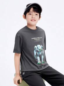 Balabala Tricou pentru copii, mânecă scurtă pentru băieți, 2024 New Summer Cool Feeling, copii mari - Gri - Vizualizare 3