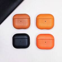 全覆盖纯色 PU 耳机保护壳，兼容 Airpods 2/3/Pro/Pro2，黑色/橙色/棕色/金棕色