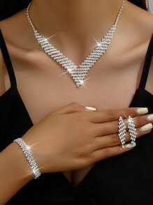 1 set Juego de joyas de plata para mujer que incluye collar, aretes y pulsera, regalo de joyería elegante para un ser querido - 48797Juego de joyas - Ver 14