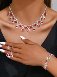 Conjunto de Joias de Casamento da Moda: Colar, Brincos, Pulseira, 4 peças/Conjunto