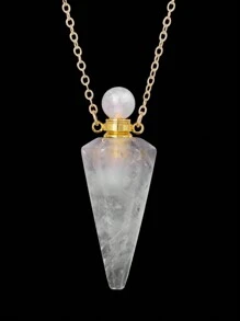 1pc Gold Color Stainless Steel Natural Stone Cone Perfume Bottle Necklace For Women Men Healing Black Obsdian Clear Quartz White Crystal Rose Quartz Pendant Reiki Essentials Oil Diffuser Vial Necklace H119