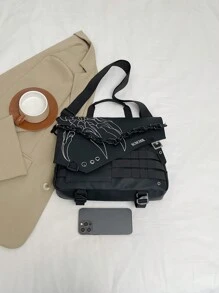 帆布材质大容量休闲度假风格男士涂鸦链条单肩包,朋克风格休闲包带礼物吊坠斜挎包单肩包侧包大学包假期工作周末夏季随身携带圣诞节男士包学生包尖叫秋季笔记本电脑感恩节旅行冬季黑色包男士礼物多功能户外便携时尚休闲男友礼物 Goyard 趣味礼物胸包 - 黑色 - 查看 4