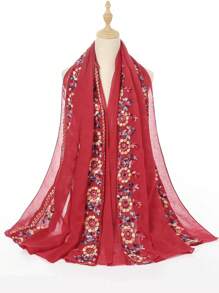 Boho Flower Embroidery Hijab Scarf Casual Outdoor Sunscreen Windproof Beach Towel
