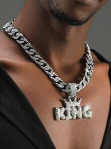 Hip Hop For Women Men Fashion Rhinestone Letter & Crown Charm Necklace Perfect Jewelry Gift For Party